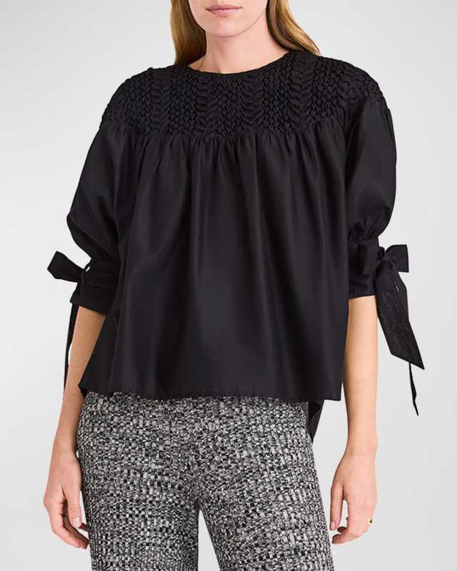 Varda Smocked Tie-Cuff Top